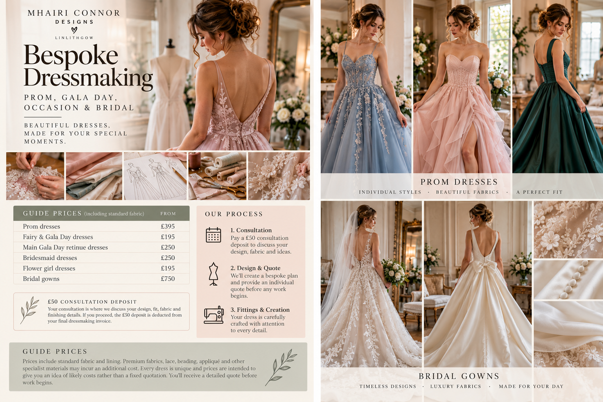 Bespoke prom, Gala Day and bridal dressmaking in Linlithgow