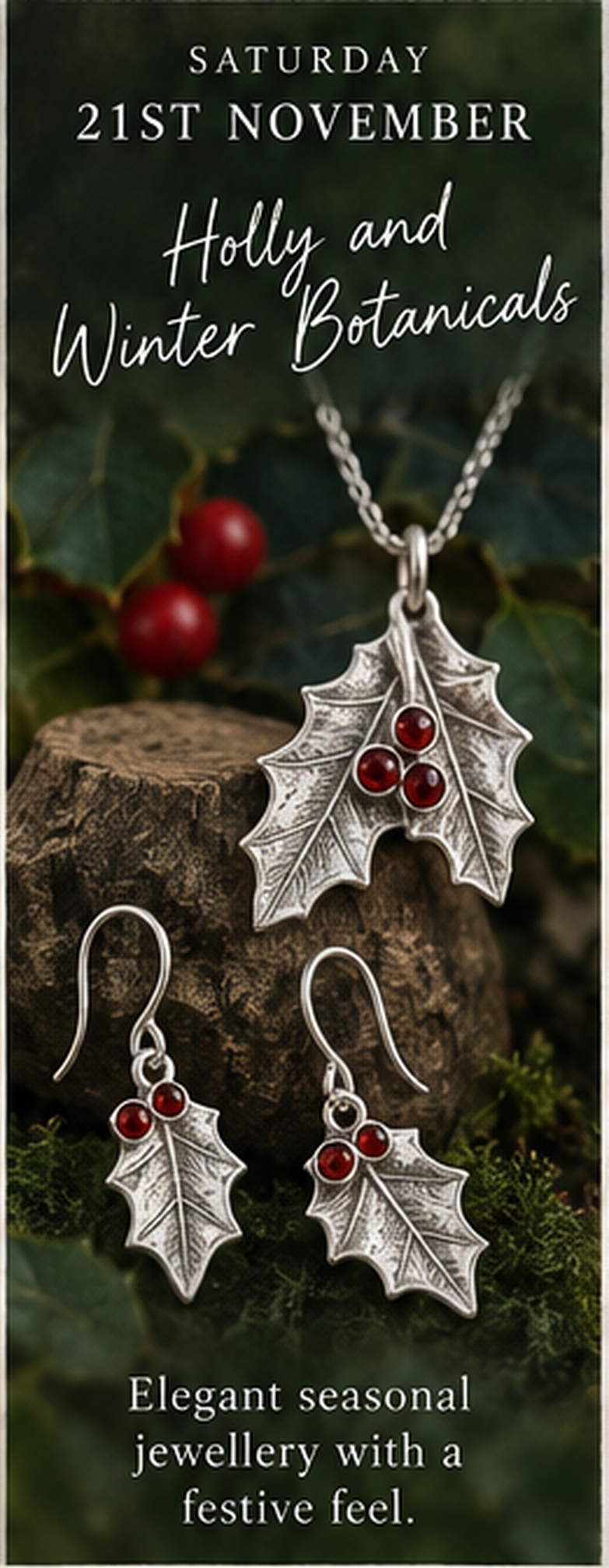 21 November holly and winter botanicals solid silver jewellery workshop in Linlithgow